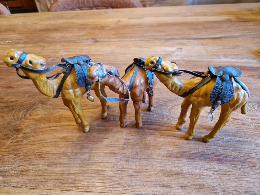 3x vintage kameel in leder, Ophalen of Verzenden