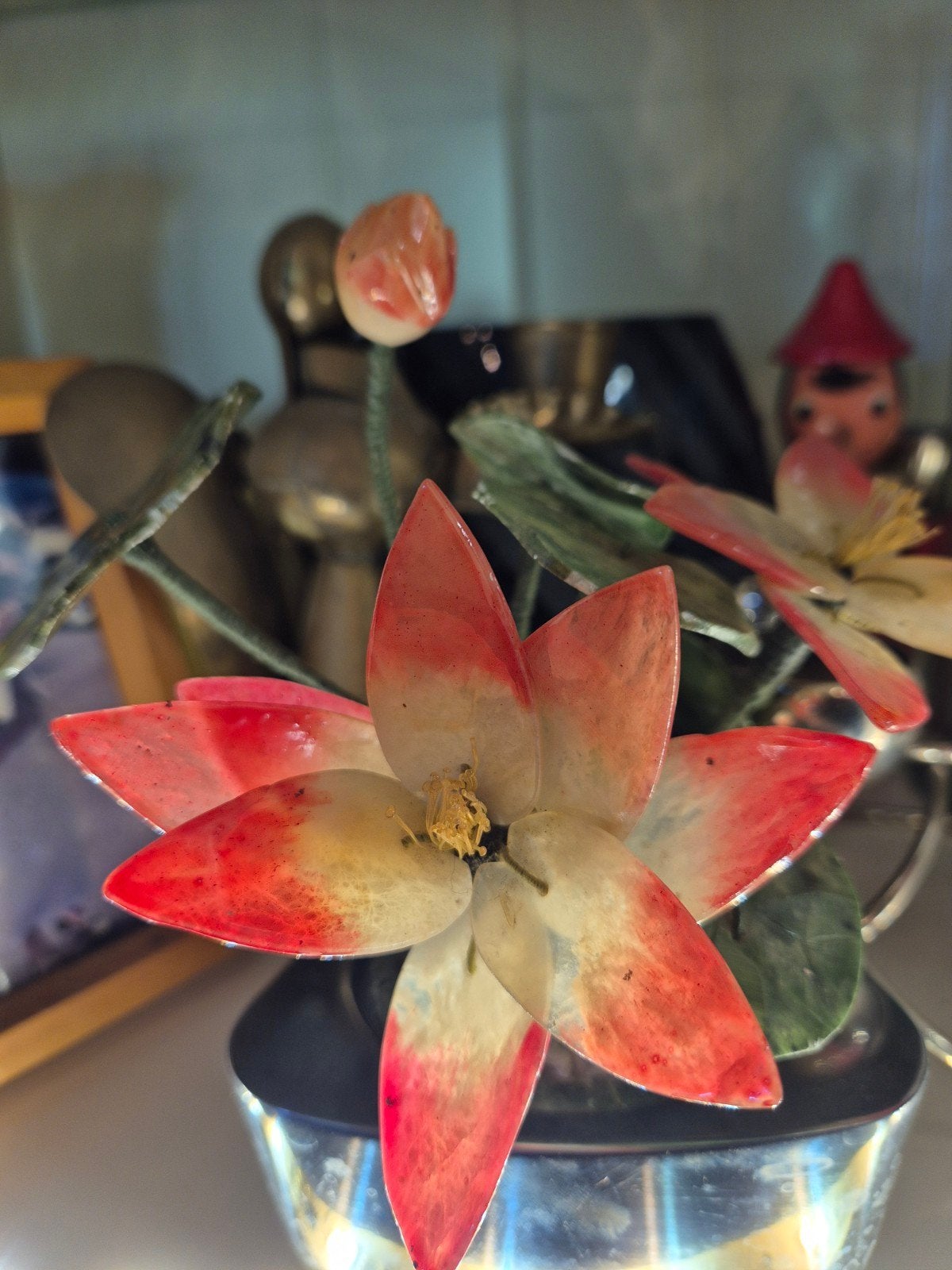 Vintage bloemen in glas, Antiek en Kunst, Ophalen