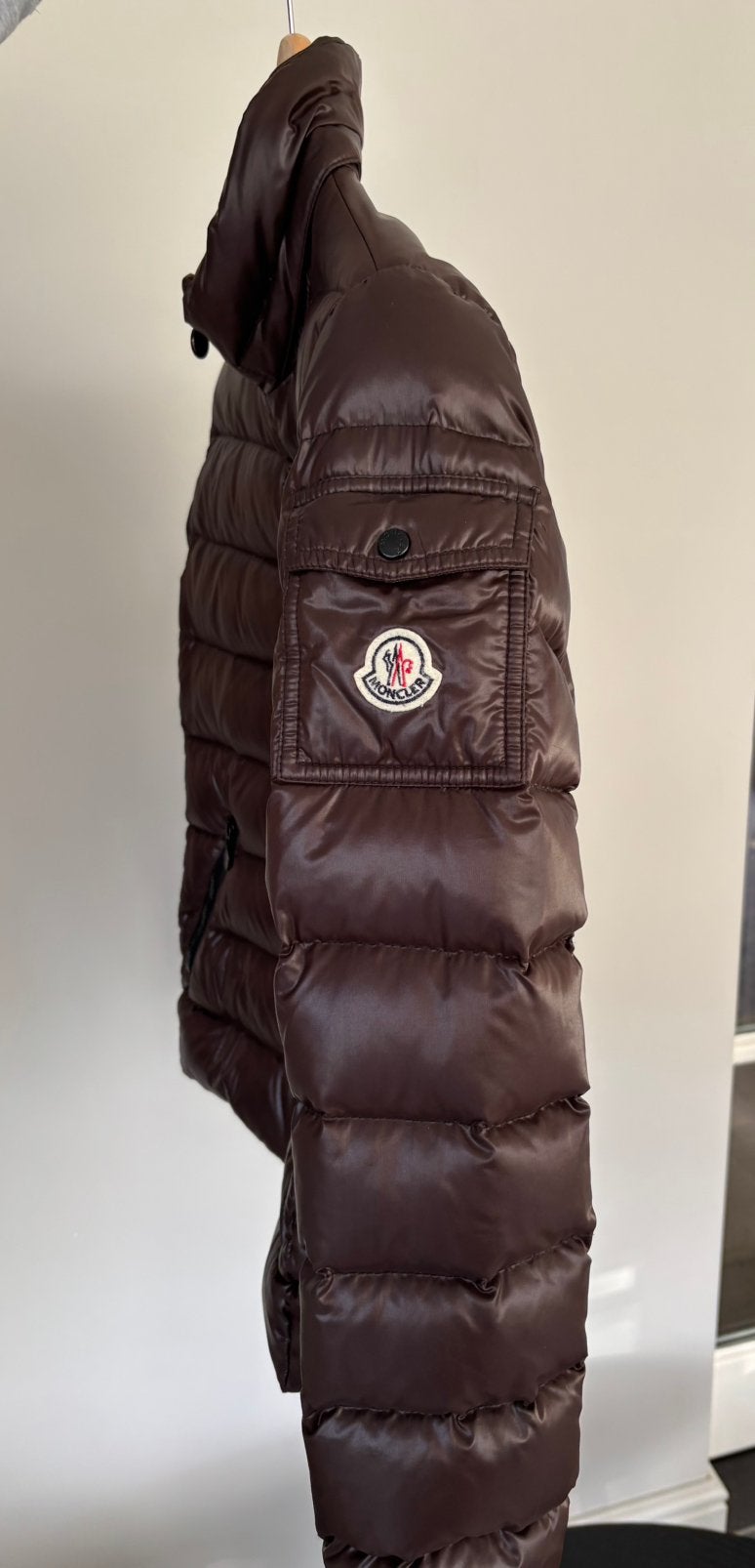Bruine MONCLER jas, Kleding | Dames, Ophalen of Verzenden, Zo goed als nieuw, Maat 38/40 (M), Bruin