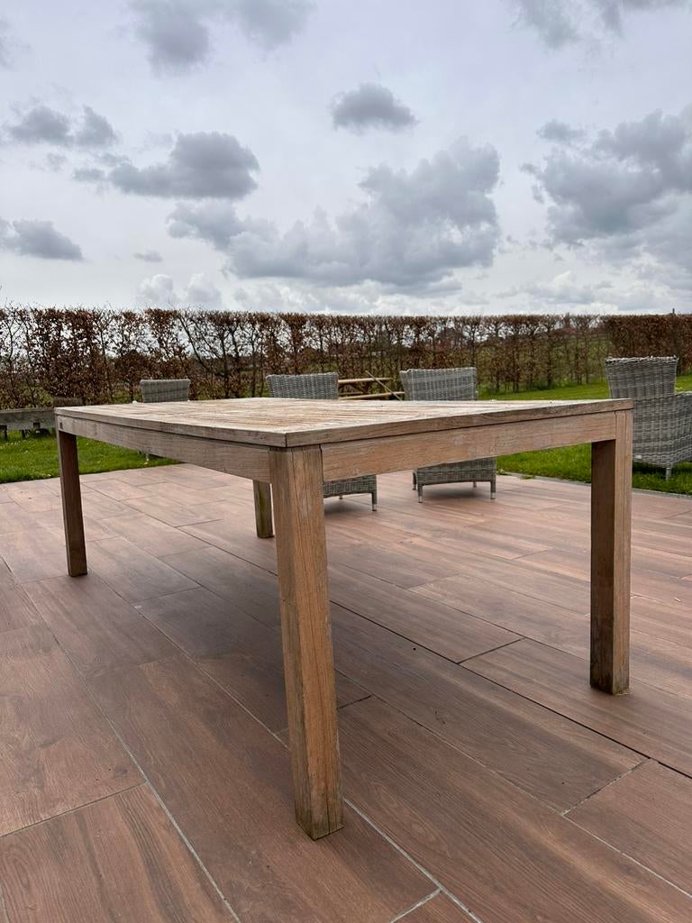 Tuintafel met stoelen en kussens 220X100, Enlèvement, Utilisé, Rectangulaire, Bois de teck