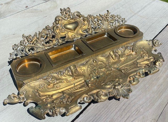 Antiek sierlijk bureau-set in messing, Ophalen
