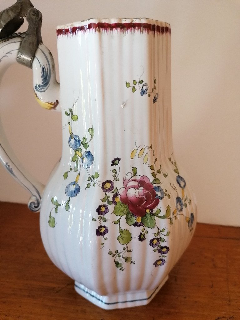 Antieke handgeschilderde faience schenkkan 19e eeuw, Verzenden