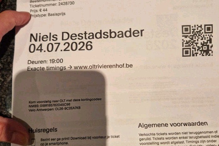 2 tickets Niels Destadsbader, Tickets en Kaartjes, Concerten | Nederlandstalig, Juli