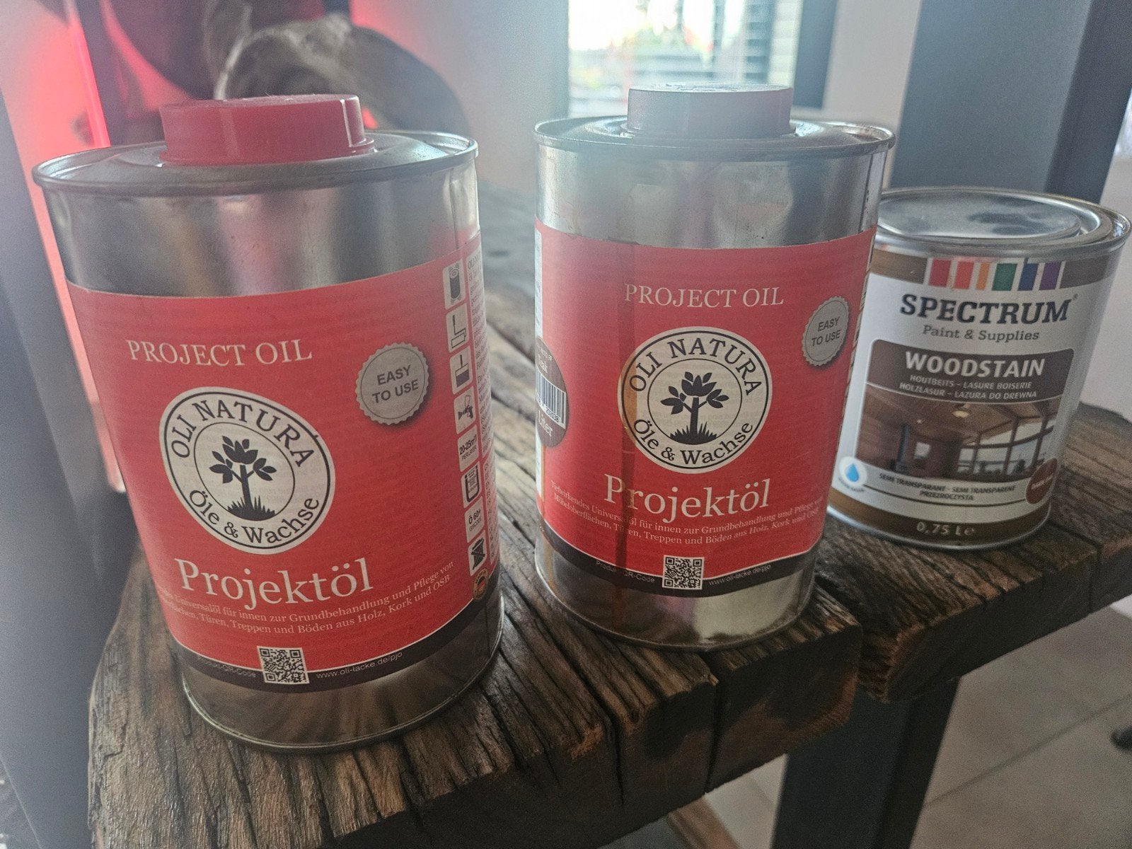 Gratis 2x Teak oil beits blikken 1x houtbeits blik dark oak, Ophalen, Gebruikt, Bruin, Beits