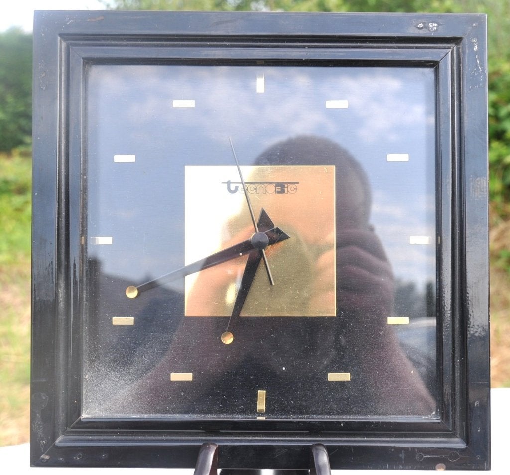 horloge murale carrée bois laqué noir, Werkt op batterijen, Ophalen of Verzenden, Overige merken, Wandklok