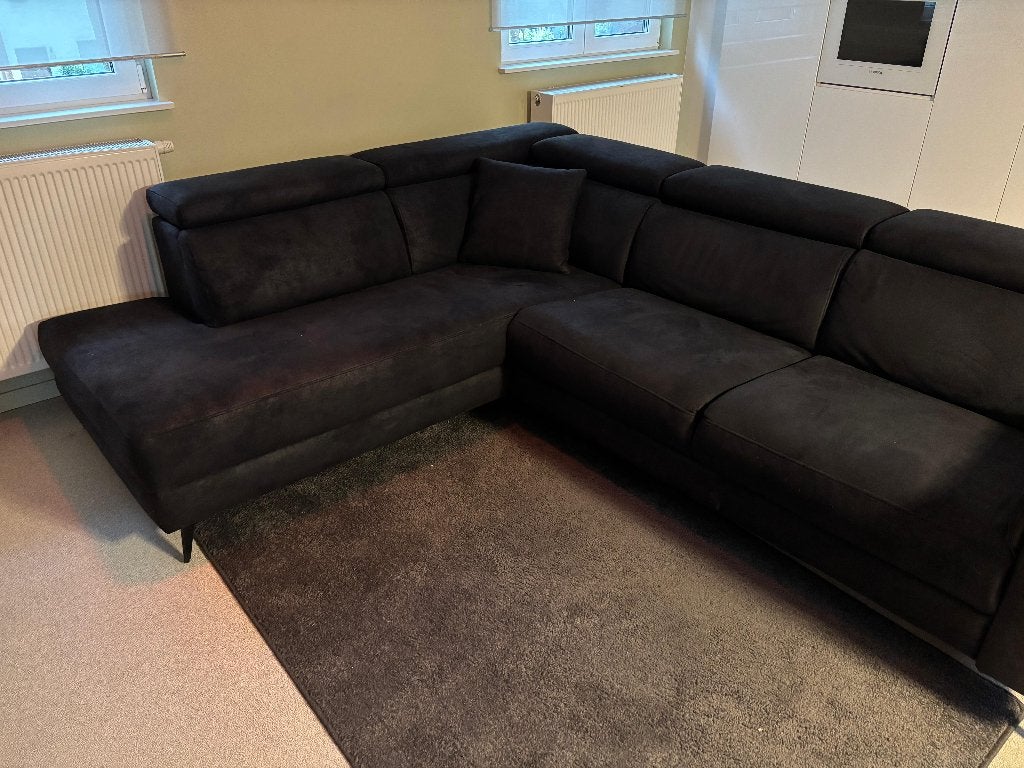 Hoekzetel suède - Zwart, Maison & Meubles, Canapés | Salons, Quatre personnes ou plus, Comme neuf, Cuir, 150 cm ou plus