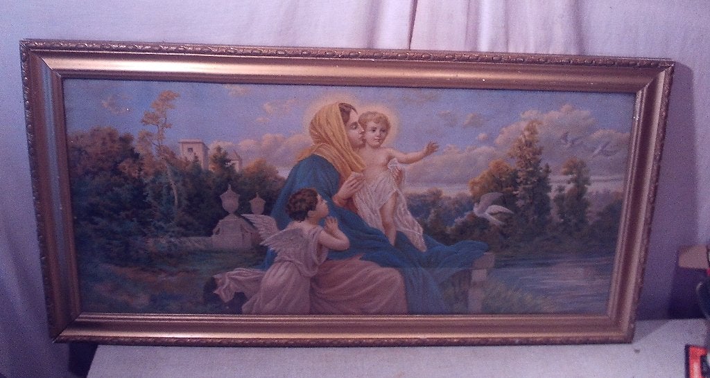 Antieke Vergulde houten Fotolijst - religieuze prent - 88x44, Ophalen of Verzenden, Zo goed als nieuw