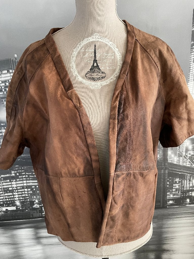 Vest bruin leer leder korte mouw 42/44, Envoi, Comme neuf, Taille 42/44 (L), Brun
