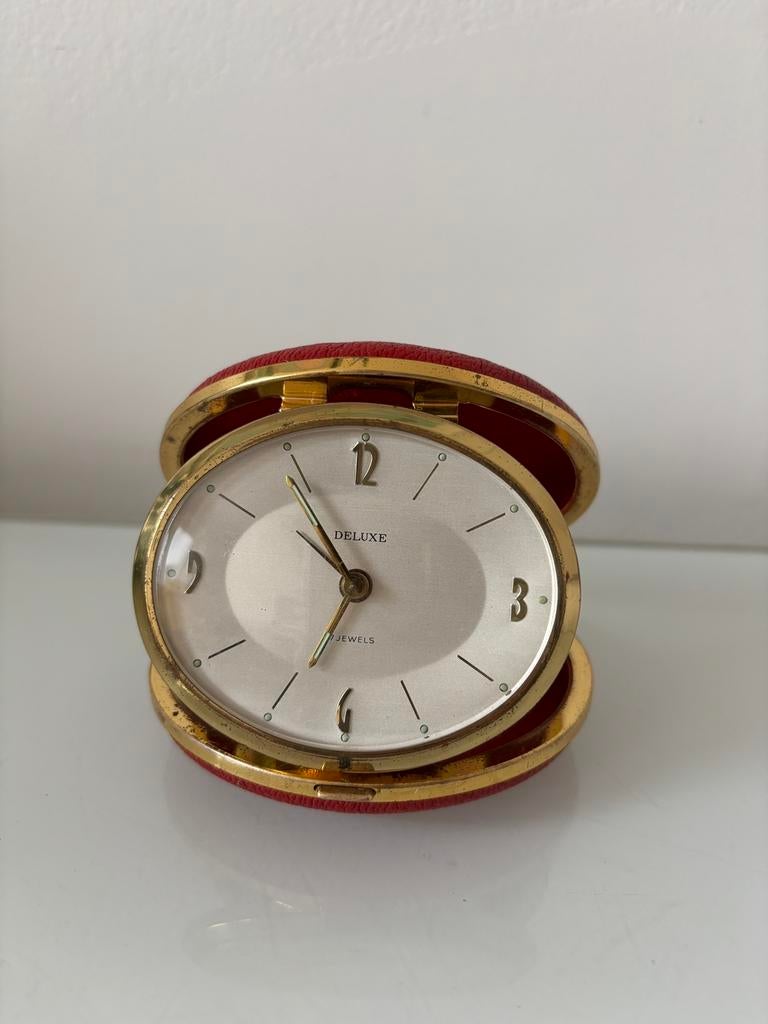 Retro vintage reis wekker rood 7 jewels, Ophalen of Verzenden