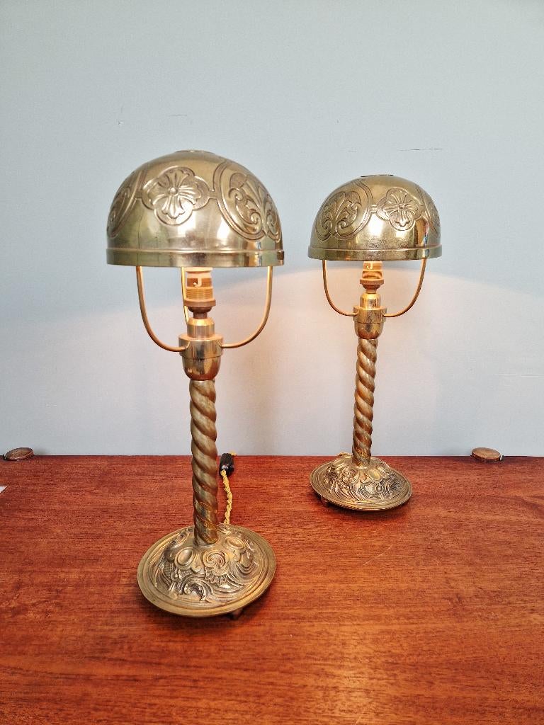 Paar tafellampen van brons en messing, begin 20e eeuw, Antiek en Kunst, Ophalen of Verzenden