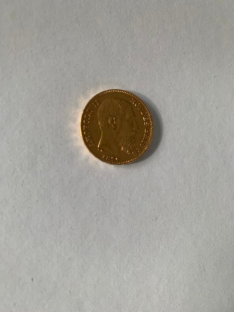Goud 20 francs 1877 Leopold 2, Losse munt, Goud, Goud, Ophalen of Verzenden