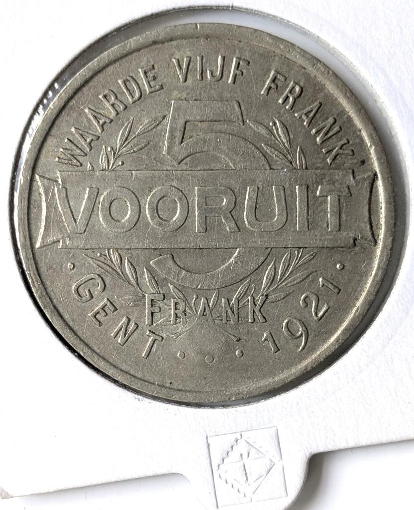 Vooruit Gent, token 5 frank 1921, Postzegels en Munten, Ophalen of Verzenden