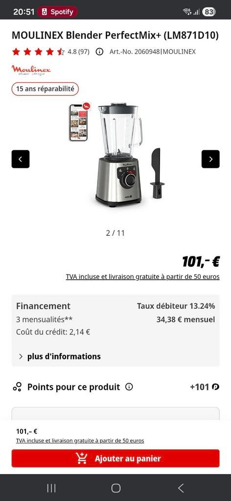 Blender moulinex, Enlèvement ou Envoi