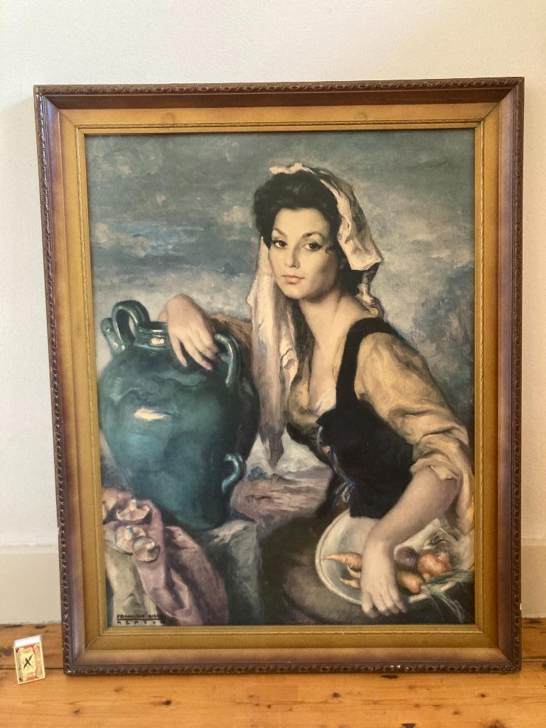 Vintage Francisco Ribera Gomez Sofia Sophie Loren lookalike, Gebruikt, Ophalen of Verzenden, Schilderij, 75 cm of meer