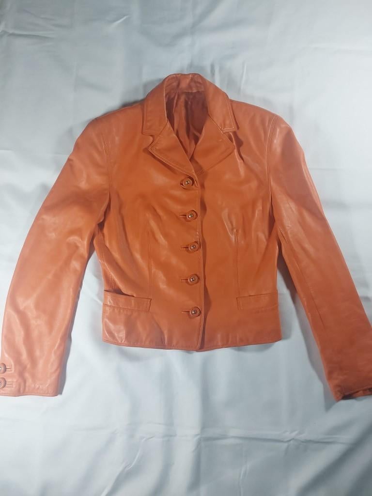 Veste en cuir orange de la marque Gianni Versace, Taille 42/44 (L), Enlèvement ou Envoi, Comme neuf, Versace