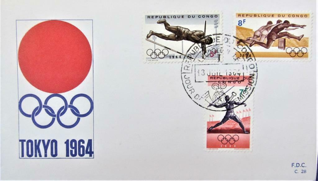 FIRST DAY COVER- REP. DU CONGO- OLYMPISCHE SPELEN TOKIO 1964, Ophalen of Verzenden, Gestempeld, Sport