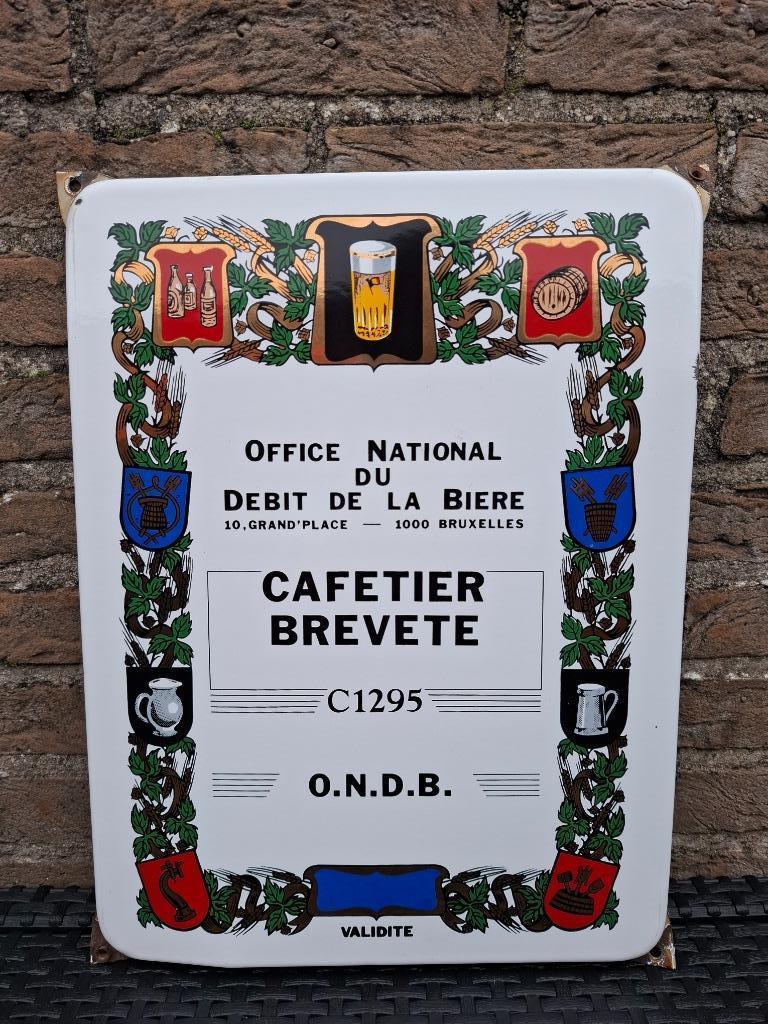 Origineel emaillebord brevet cafetier (emaillerie belge), Verzamelen, Merken en Reclamevoorwerpen, Zo goed als nieuw, Reclamebord