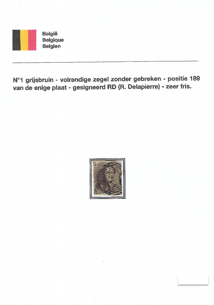 OCB n 1 article 189 de la plaque - 4 bords intacts, Chefs d'Etat, Affranchi, Timbre-poste, Envoi