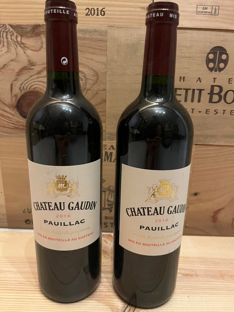 2 flessen Chateau Gaudin 2016 Pauillac, Ophalen, Zo goed als nieuw