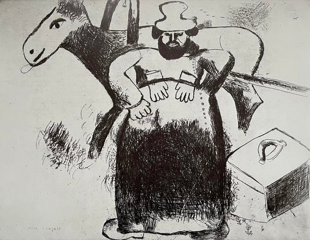 Marc Chagall - De ezeldrijver - Prent Z/W - 67 x 46 cm, Ophalen of Verzenden