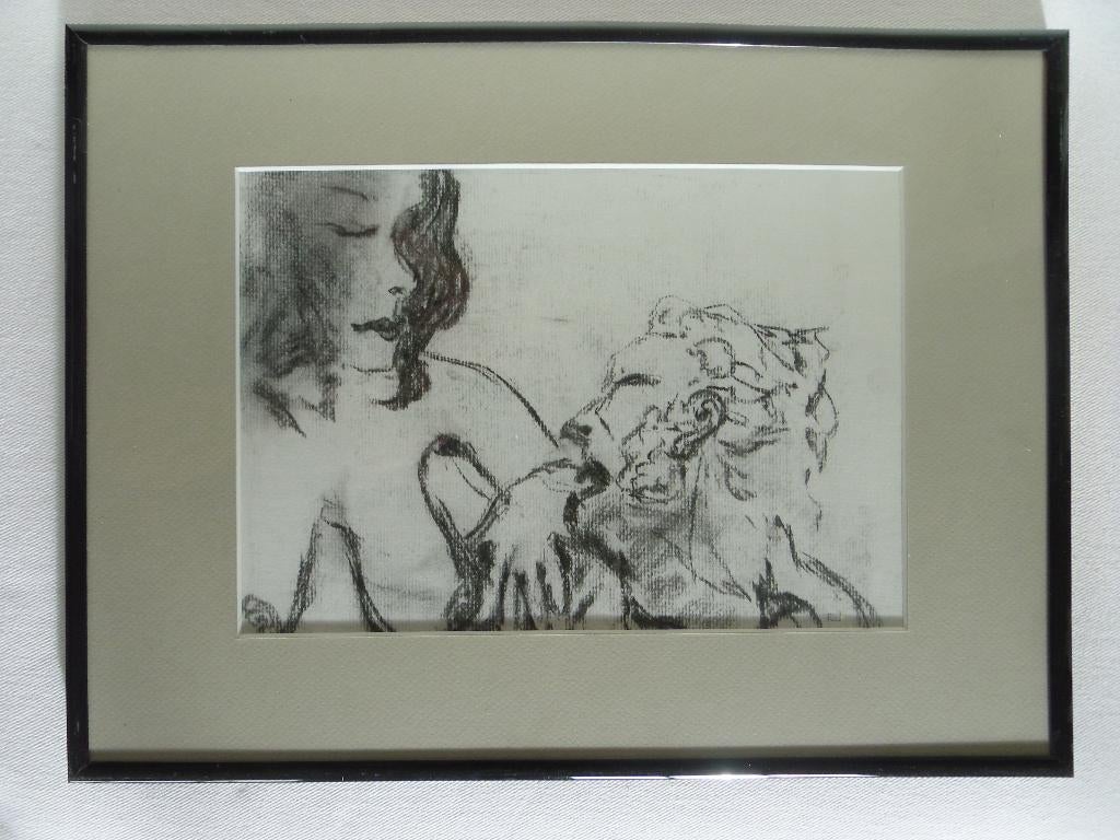 houtskooltekening Beauty and the beast / ingelijst, Antiek en Kunst, Ophalen of Verzenden