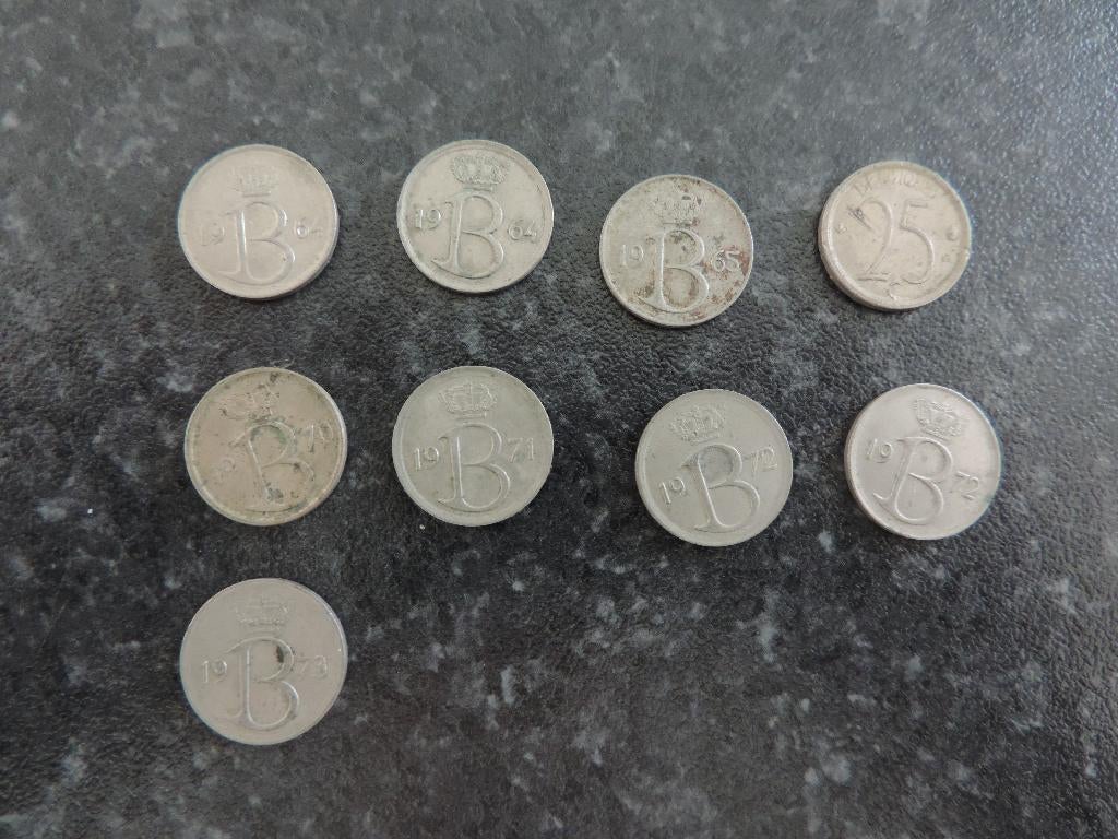 9 pièces de 25 cents (de 1964 -> 1973), Timbres & Monnaies, Enlèvement ou Envoi, Autre, Monnaie en vrac