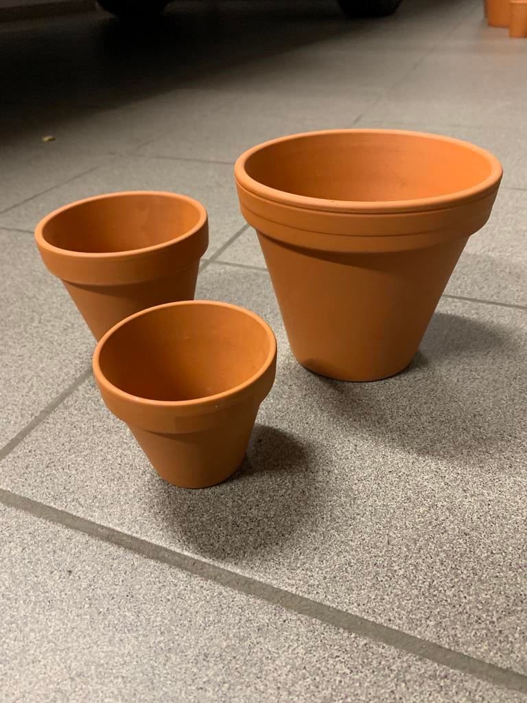 Set van 3 terracotta bloempotten nieuw, Neuf, Moins de 25 cm, Rond, Enlèvement