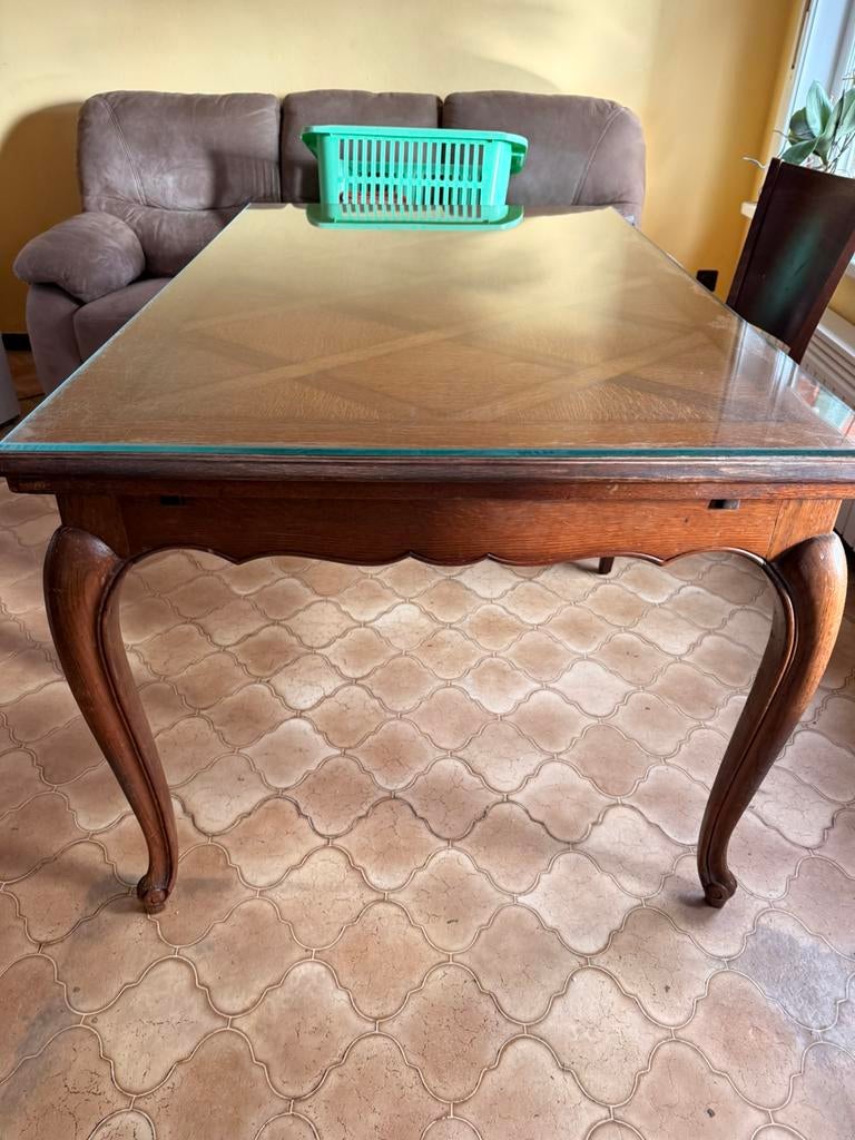 Eettafel met glazen plaat erop, Antiek en Kunst, Ophalen