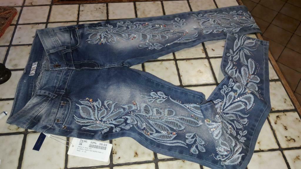 Jeans strech pour femme - S - avec strass, Ophalen, Nieuw, Blauw, W28 - W29 (confectie 36)