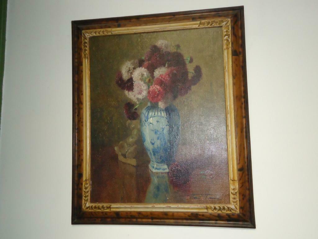 Henri THOMAS °1878-1972 huile/toile nature morte vase Delft, Antiquités & Art, Art | Peinture | Classique, Enlèvement