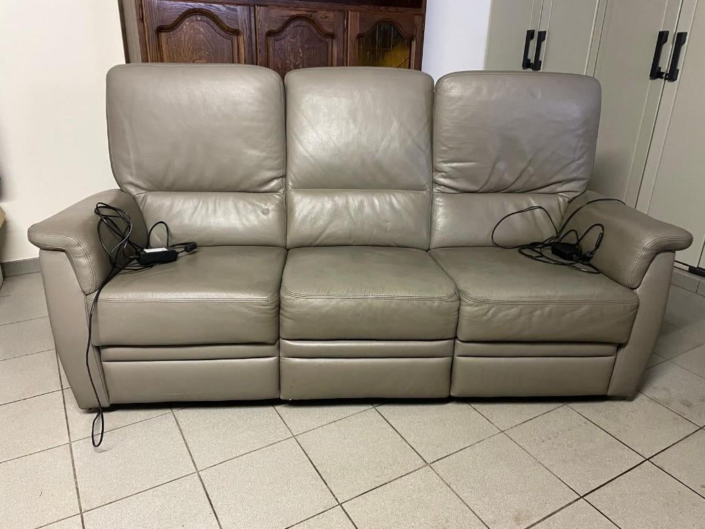 Elektrische Lederen Relaxzetel Driepersoons., Huis en Inrichting, Zetels | Zetels, Ophalen, Gebruikt, Driepersoons, Rechte bank