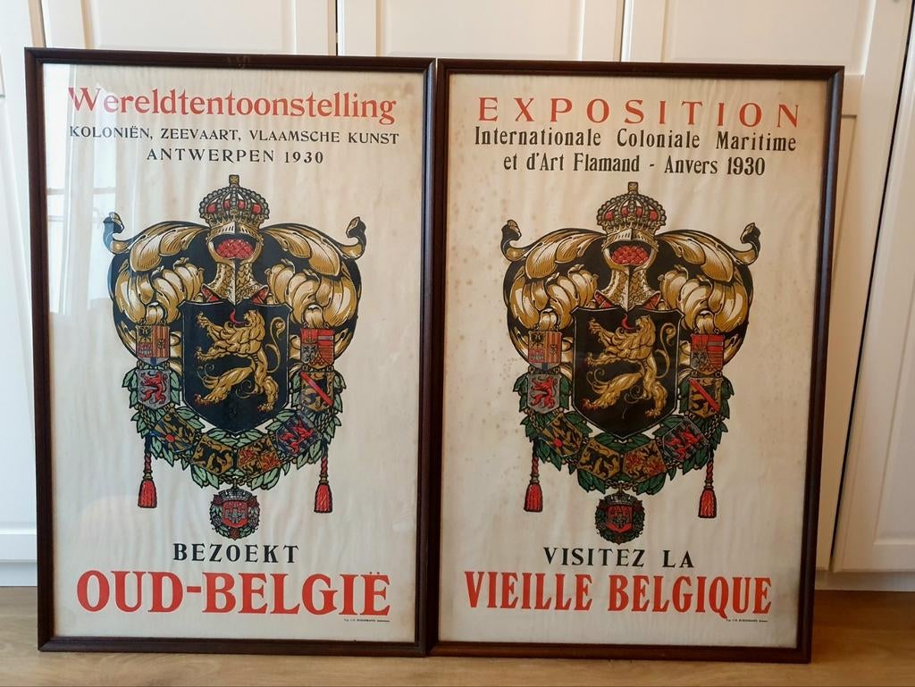 Originele Affiches Wereldtentoonstelling Antwerpen 1930., Verzamelen, Ophalen, Rechthoekig Staand, Met lijst, Deurposter of groter