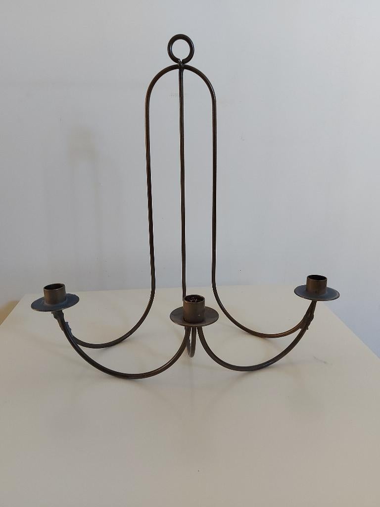 Bougeoir triple (3 cierges) en fer forgé noir, 25 à 50 cm, Enlèvement, Utilisé, Métal