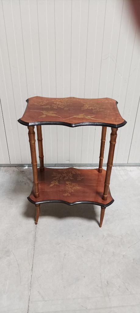 Vintage - Klein bijzettafeltje in marqueterie (mahonie), Huis en Inrichting, Ophalen, Minder dan 55 cm, Gebruikt, 60 cm of meer