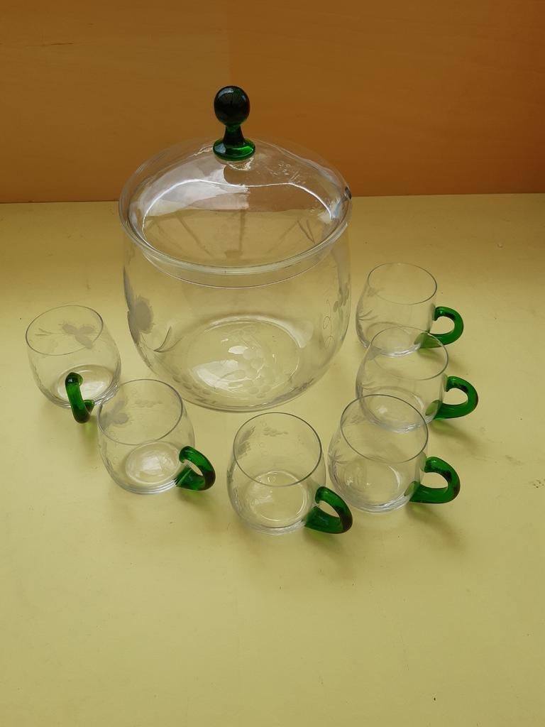 Sangria- of punchset 6 glazen en lepel, Verzamelen, Glas en Drinkglazen, Ophalen of Verzenden, Zo goed als nieuw