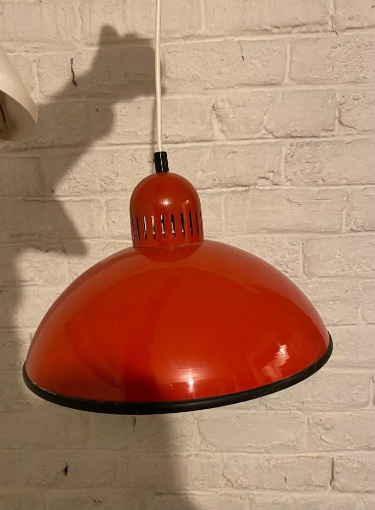 Vintage rode emaille hanglamp, Huis en Inrichting, Ophalen