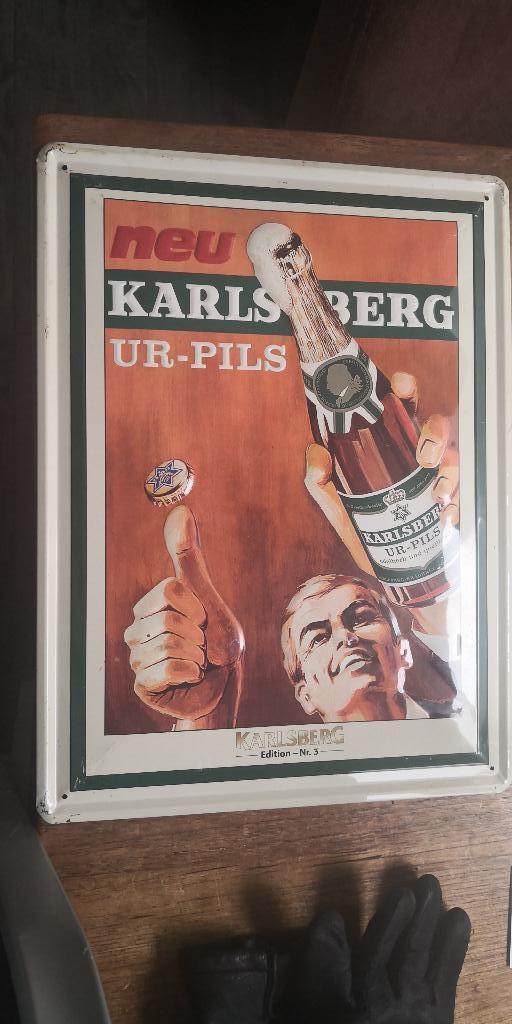 karlsberg ur-pils blik reclamebord, Ophalen of Verzenden, Gebruikt, Reclamebord