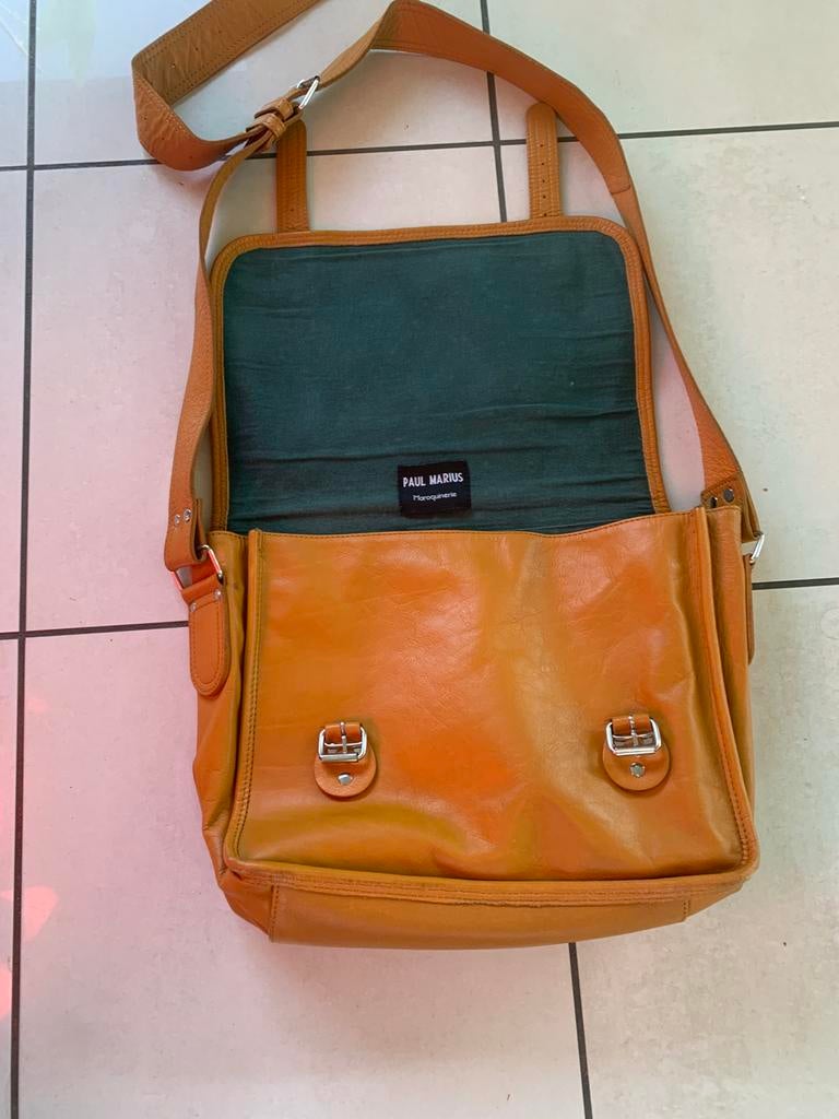 Sac Paul Marius en cuir – camel  35 x 30 cm, Enlèvement, Comme neuf, Vert, Cuir