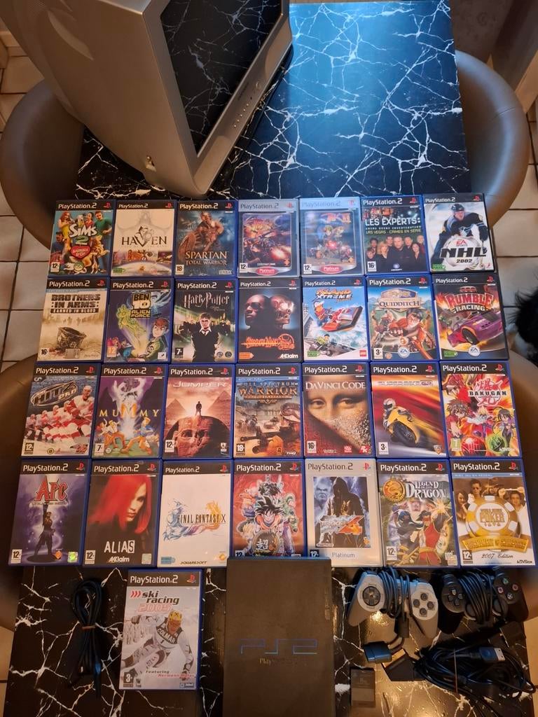 Console Sony PlayStation 2 + 30 jeux + 2 Manettes + Memory C, Enlèvement ou Envoi, 2 joueurs, Aventure et Action, Comme neuf