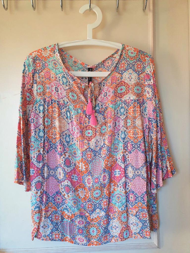 soepele bloes boho Ibiza stijl oranje roos wit blauw Nieuw, Kleding | Dames, Blouses en Tunieken, Ophalen of Verzenden, Nieuw