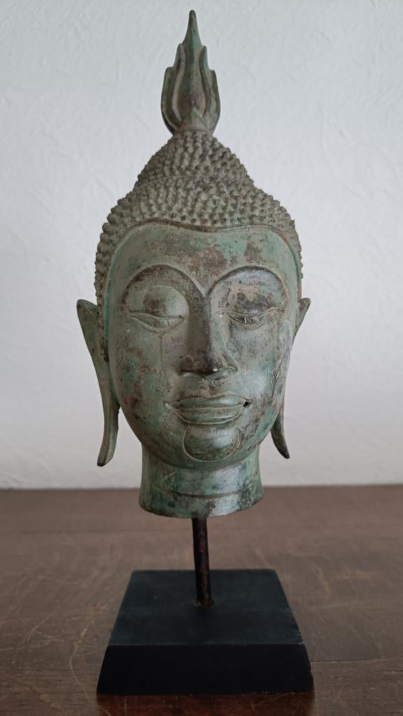 Oud Bronzen Boeddha hoofd., Antiek en Kunst, Ophalen of Verzenden