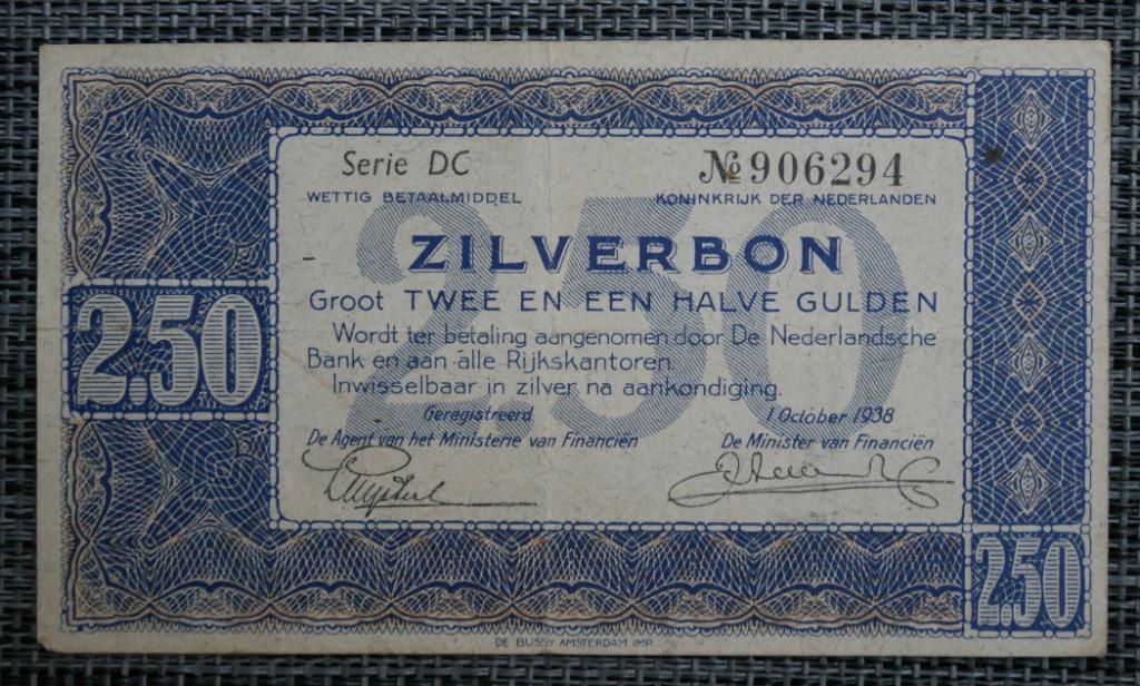 Billet 2.5 Gulden Netherlands 1938, Enlèvement ou Envoi, Autres pays, Série