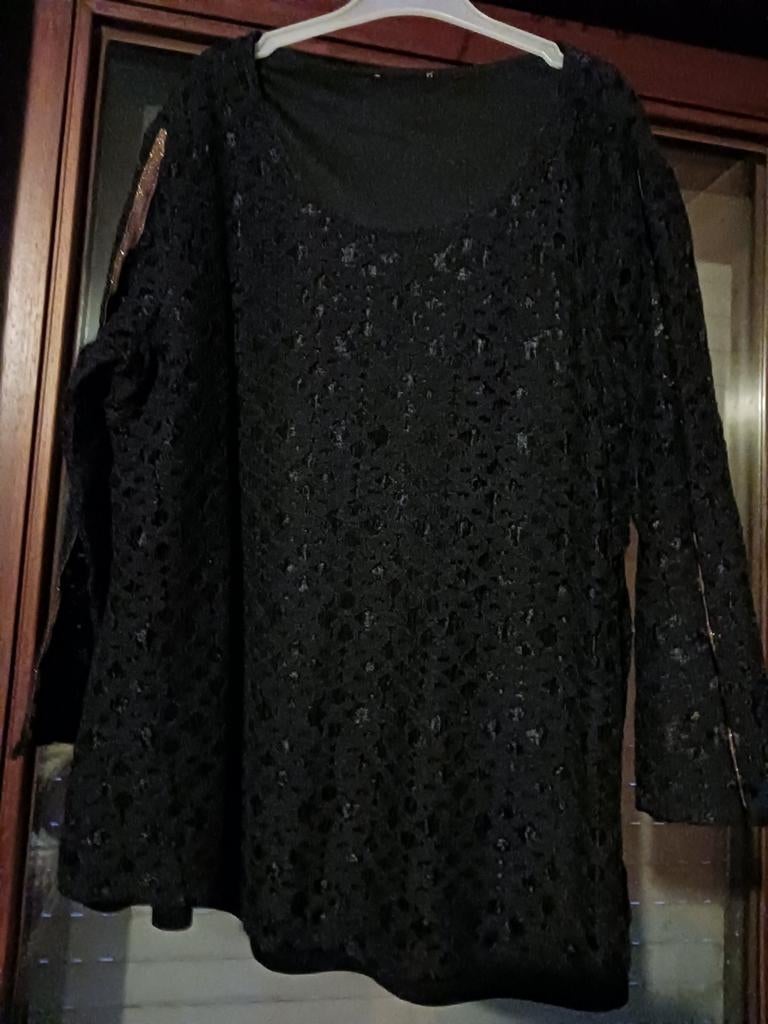 Zwarte kanten blouse Gerry Weber maat 42., Kleding | Dames, Grote Maten, Zo goed als nieuw, Ophalen of Verzenden