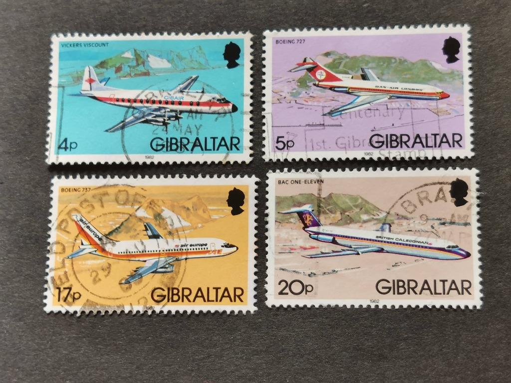 Gibraltar 1982 - avions, aviation, Boeing, Vickers, Enlèvement ou Envoi, Autres pays, Affranchi