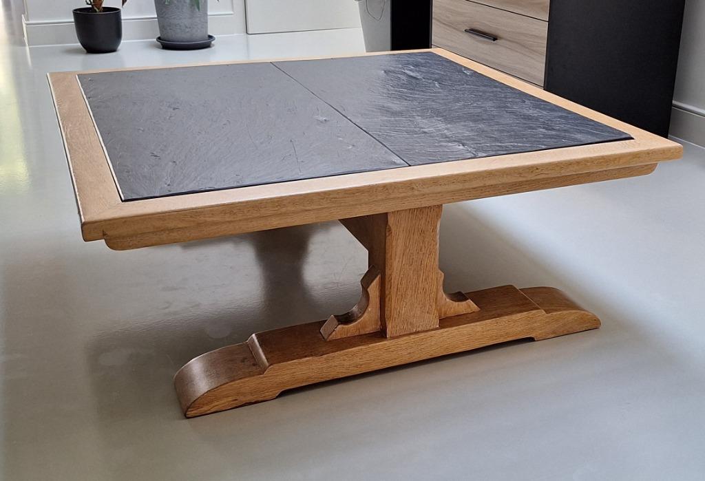 Eiken salontafel met leistenen blad, Ophalen, Vierkant, Overige materialen, Minder dan 50 cm