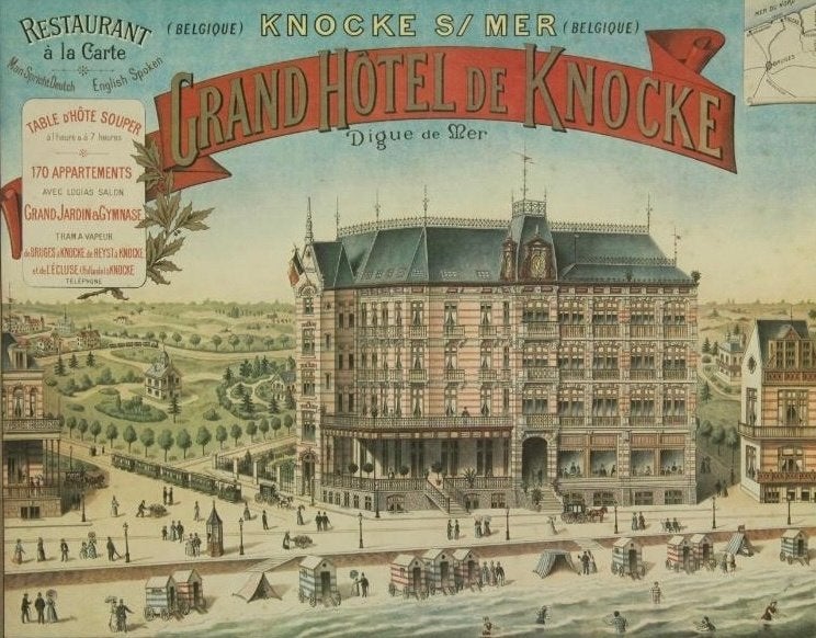Vintage affiche Grand Hôtel de Knocke, Knokke. Belle Époque., Rechthoekig Liggend, Ophalen of Verzenden, Zo goed als nieuw, A1 t/m A3