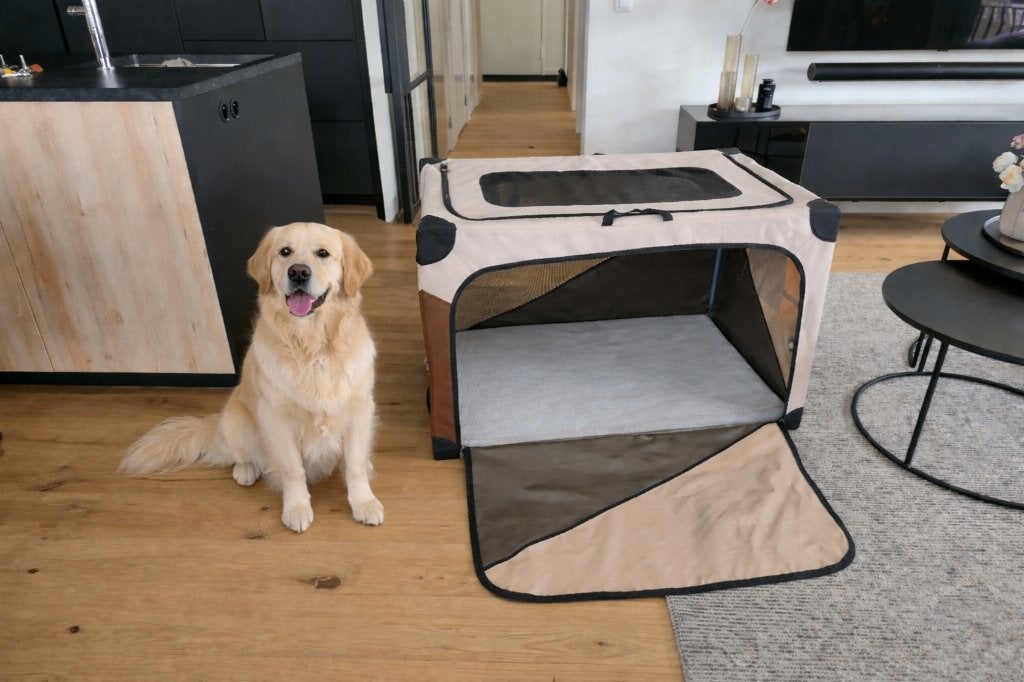Honden reis benches XL met kussen nieuwstaat bruin/ beige, Dieren en Toebehoren, Hondenbenches, Ophalen, Zo goed als nieuw