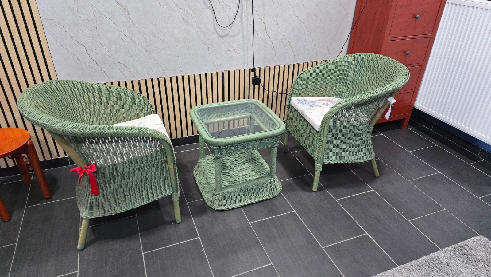 ensemble table de terrasse en rotin couleur vert en parfait, Enlèvement ou Envoi, Rotin