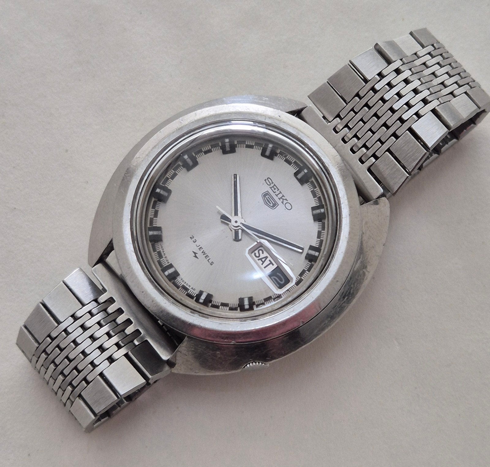 Vintage Seiko sports ufo horloge, racing dail, verzameling, Gebruikt, Staal, Verzenden, Polshorloge