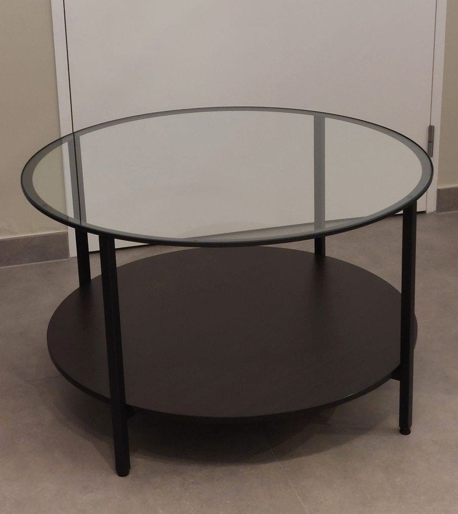IKEA VITTSJÖ Ronde Salontafel (Zwartbruin / Glas), Ophalen, Gebruikt, Rond, 50 tot 100 cm